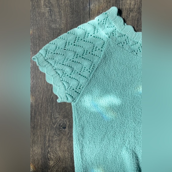 M Scalloped edge short sleeve knit sweater top 80’s teal, near perfect condition - Picture 5 of 6